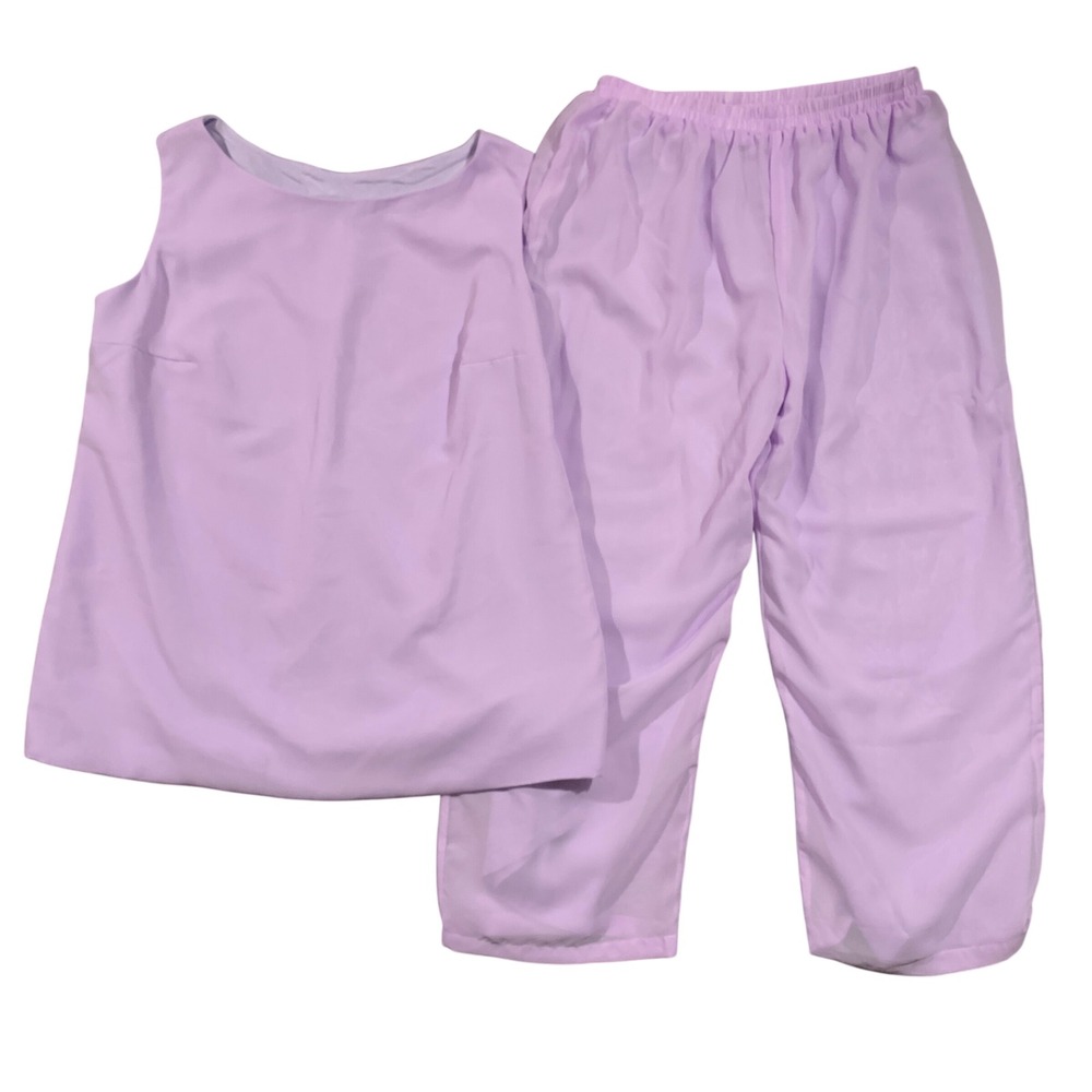 Lavender Purple 2 Piece Set Sleeveless‎ Top and Elastic Waist Pants Lined Sz 16W